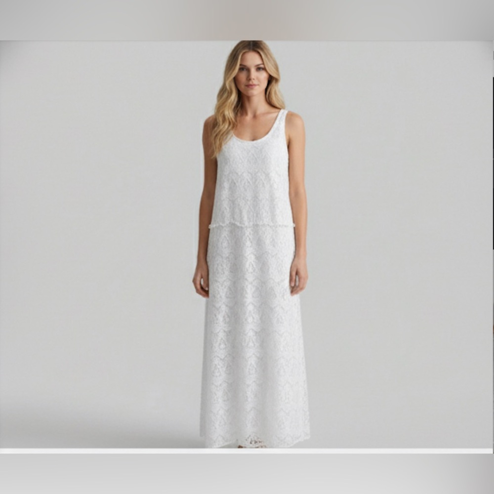 Elegant Bohemian  Sleeveless Lace Long Dress White